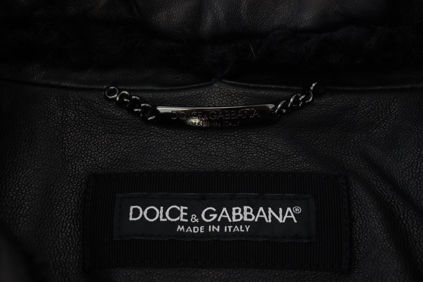 Dolce &amp; Gabbana Herrenmanteljacke aus schwarzem Lammleder mit Kragen