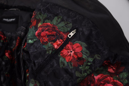 Dolce &amp; Gabbana Herrenmanteljacke aus schwarzem Lammleder mit Kragen