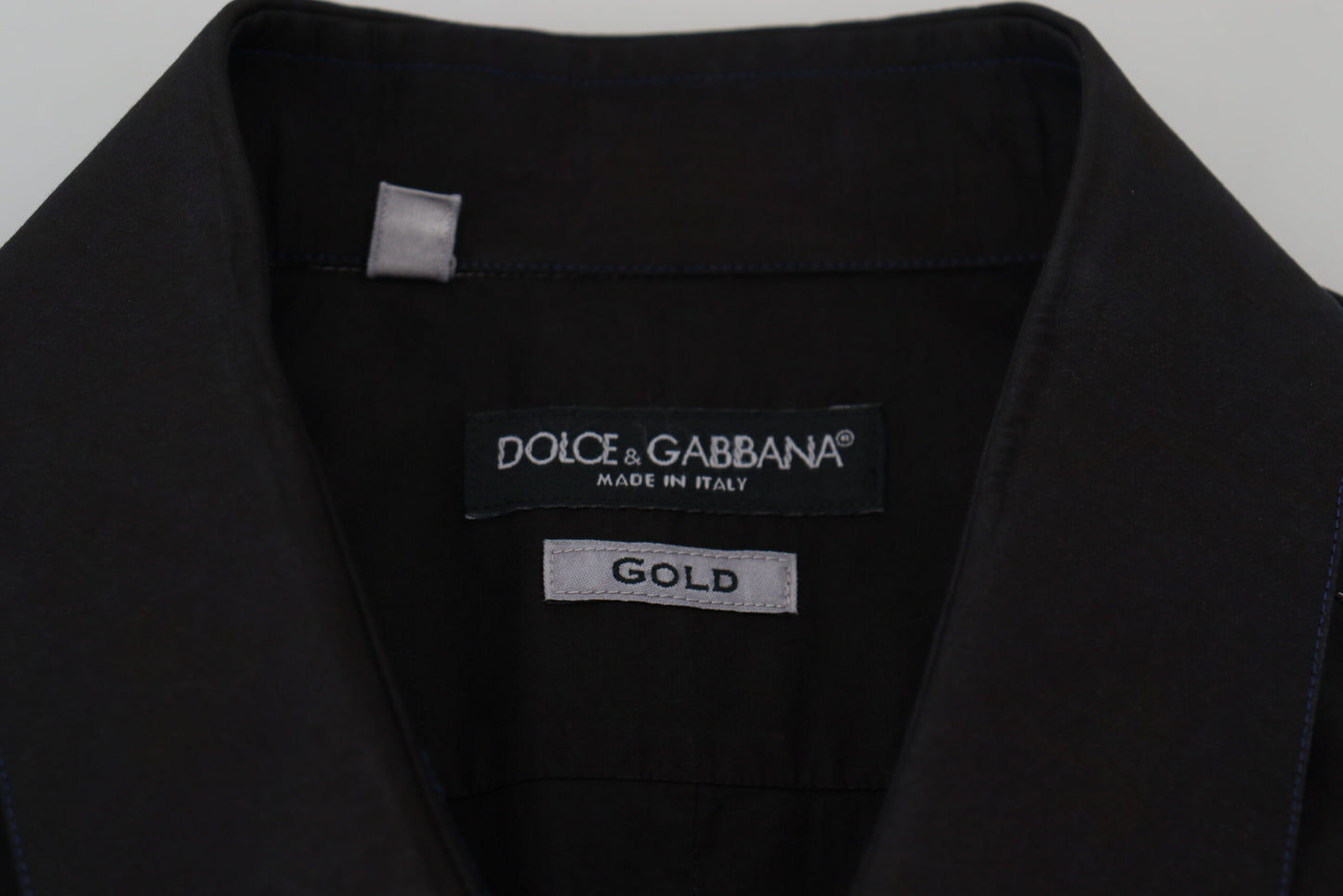 Dolce &amp; Gabbana Schwarzes, langärmliges GOLD-Hemd mit Kragen aus Baumwolle