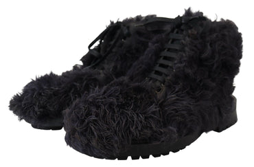 Dolce &amp; Gabbana – Combat Shearling-Stiefel aus schwarzem Leder