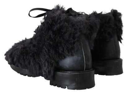 Dolce &amp; Gabbana – Combat Shearling-Stiefel aus schwarzem Leder