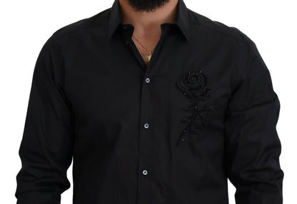 Dolce &amp; Gabbana Black Roses Slim Fit Baumwollhemd