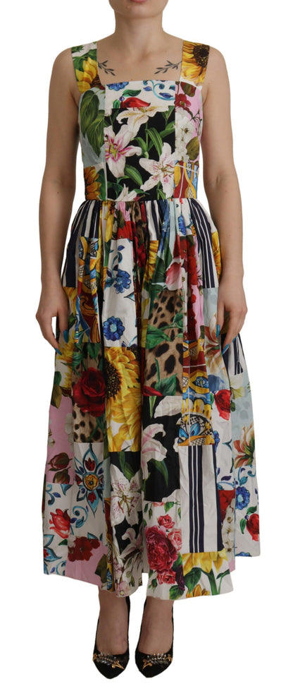 Mehrfarbiges A-Linien-Midi-Baumwollkleid von Dolce &amp; Gabbana mit Blumenmuster