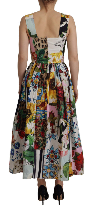 Mehrfarbiges A-Linien-Midi-Baumwollkleid von Dolce &amp; Gabbana mit Blumenmuster