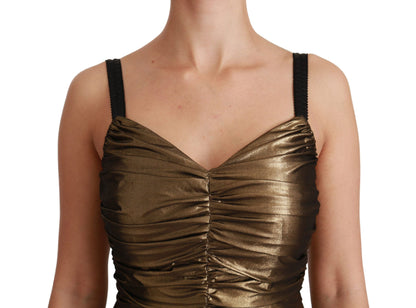 Dolce &amp; Gabbana Gold-Metallic-Stretch-Bodycon-Rüschenkleid