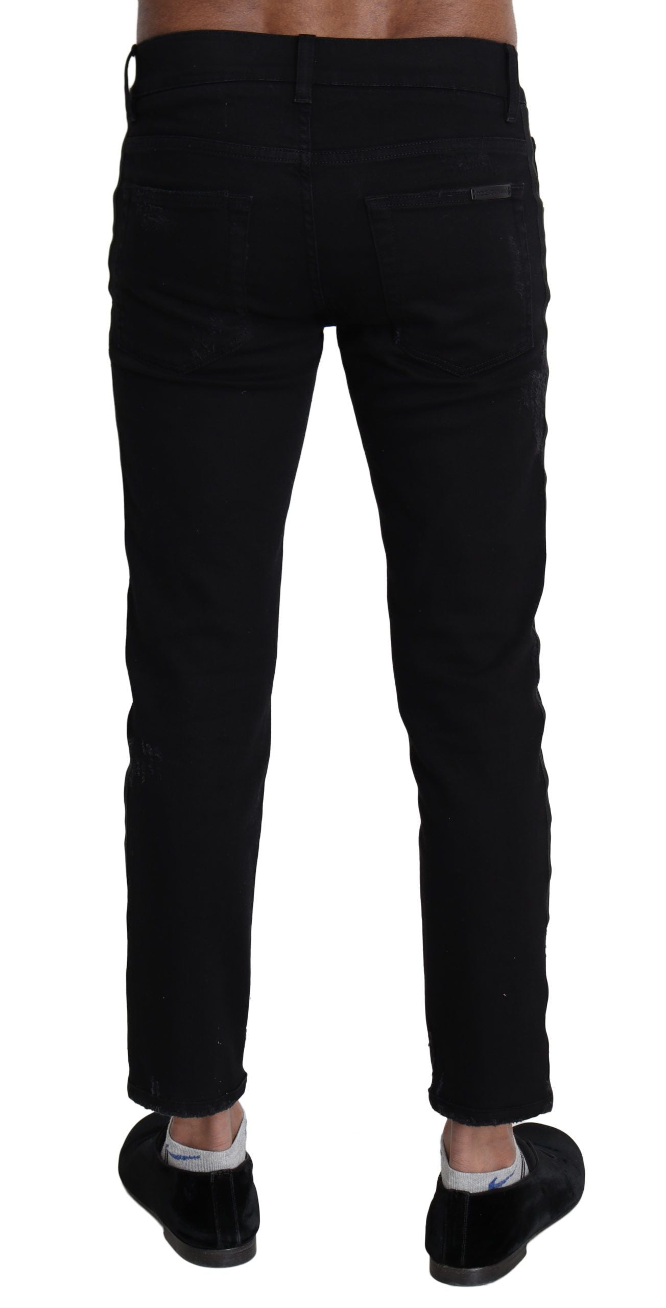 Dolce &amp; Gabbana – Schwarze Skinny-Denim-Jeans mit heraldischer Stickerei