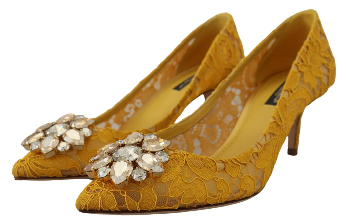 Dolce &amp; Gabbana Gelbe Taormina-Spitzen-Pumps mit Kristallabsätzen