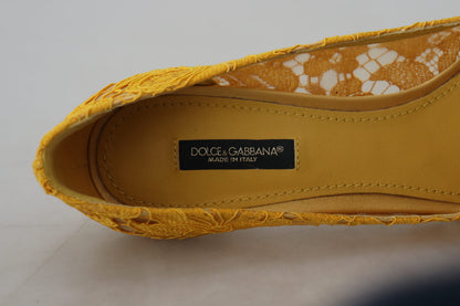 Dolce & Gabbana Yellow Lace Heels with Crystal Embellishment