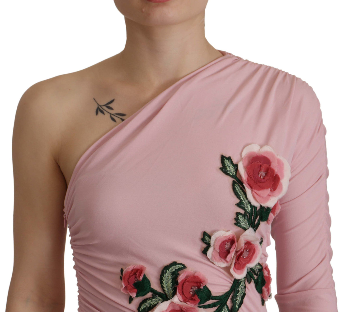 Dolce &amp; Gabbana One-Shoulder-Kleid mit rosa Blumenverzierung