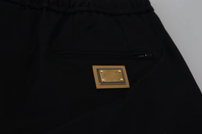 Schwarze kurze Hose aus Baumwolle mit elastischem Bund und DG-Logo von Dolce &amp; Gabbana