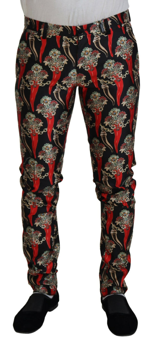 Dolce &amp; Gabbana Mehrfarbige, florale, schmale Hose aus Seide