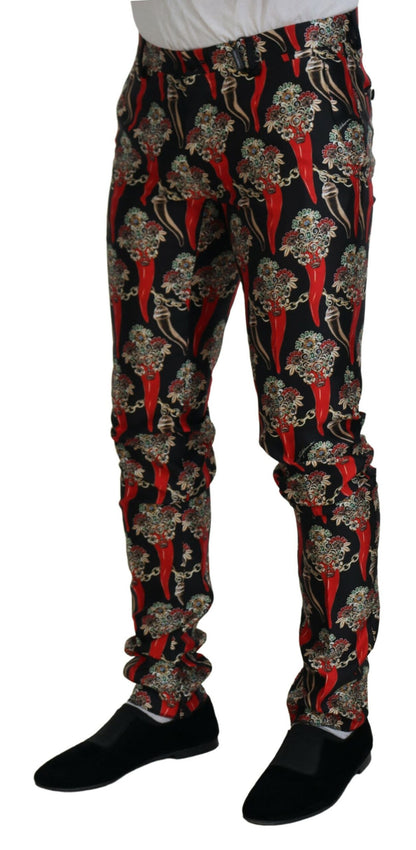 Dolce &amp; Gabbana Mehrfarbige, florale, schmale Hose aus Seide