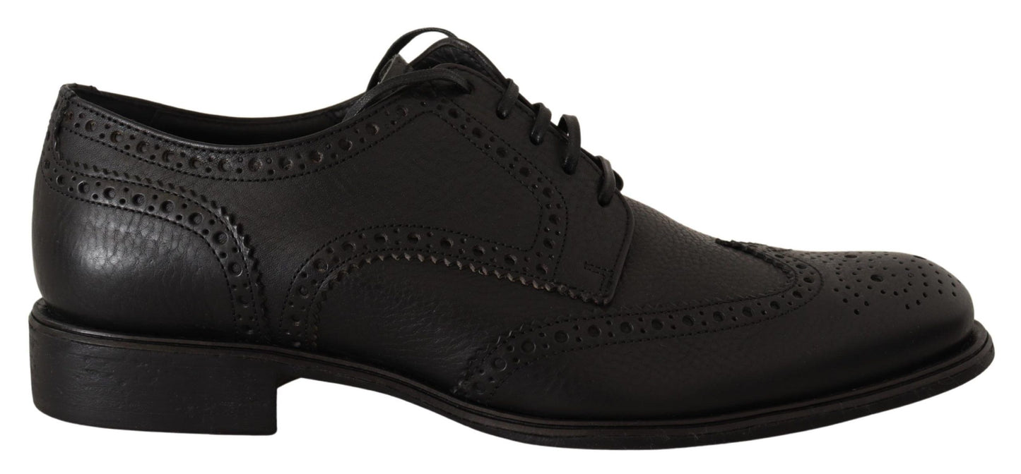 Dolce & Gabbana Elegant Black Leather Derby Wingtip Shoes