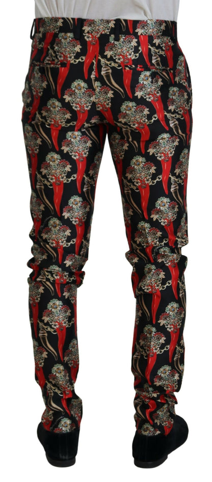 Dolce &amp; Gabbana Mehrfarbige, florale, schmale Hose aus Seide