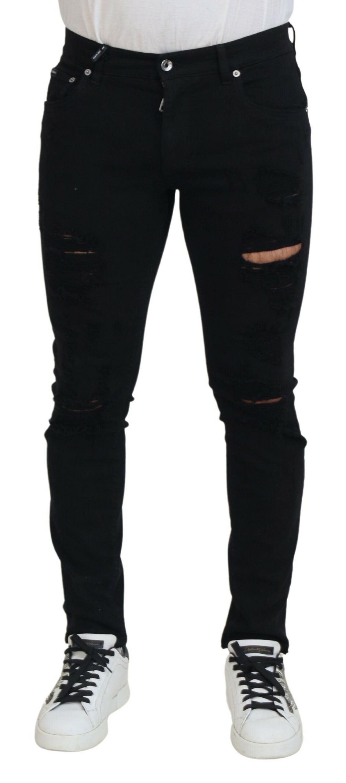 Dolce & Gabbana Svelte Black Tattered Slim Fit Denim