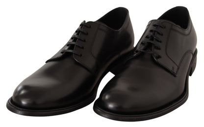 Dolce &amp; Gabbana Herren-Derby-Schuhe aus schwarzem Leder zum Schnüren