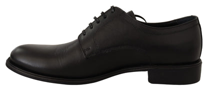 Dolce &amp; Gabbana Herren-Derby-Schuhe aus schwarzem Leder zum Schnüren