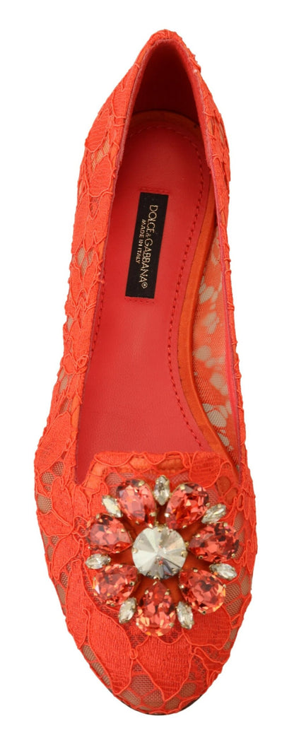 Dolce & Gabbana Elegant Lace Vally Flats in Coral Red