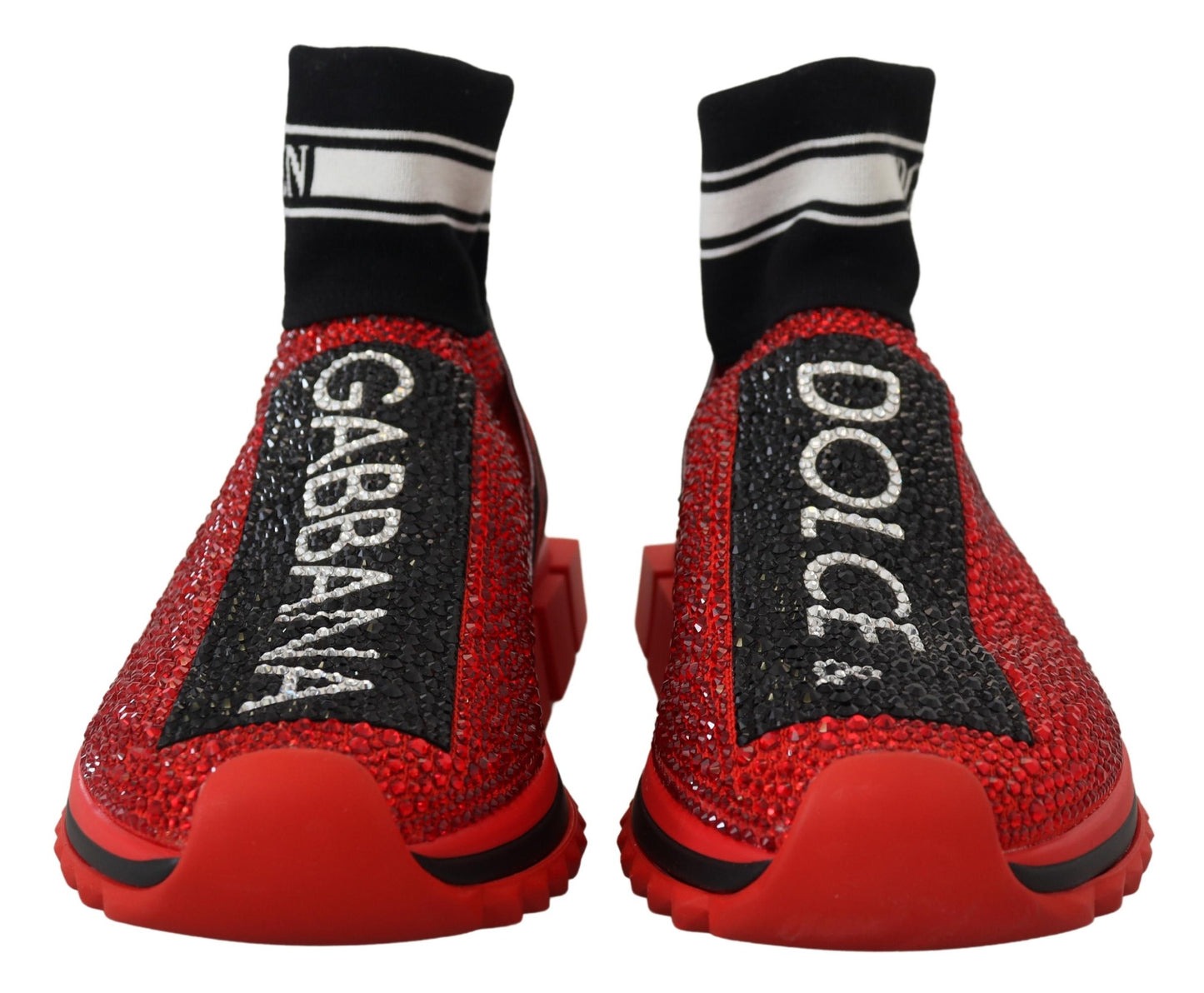 Dolce &amp; Gabbana Red Bling Sorrento Sneakers Socken Schuhe