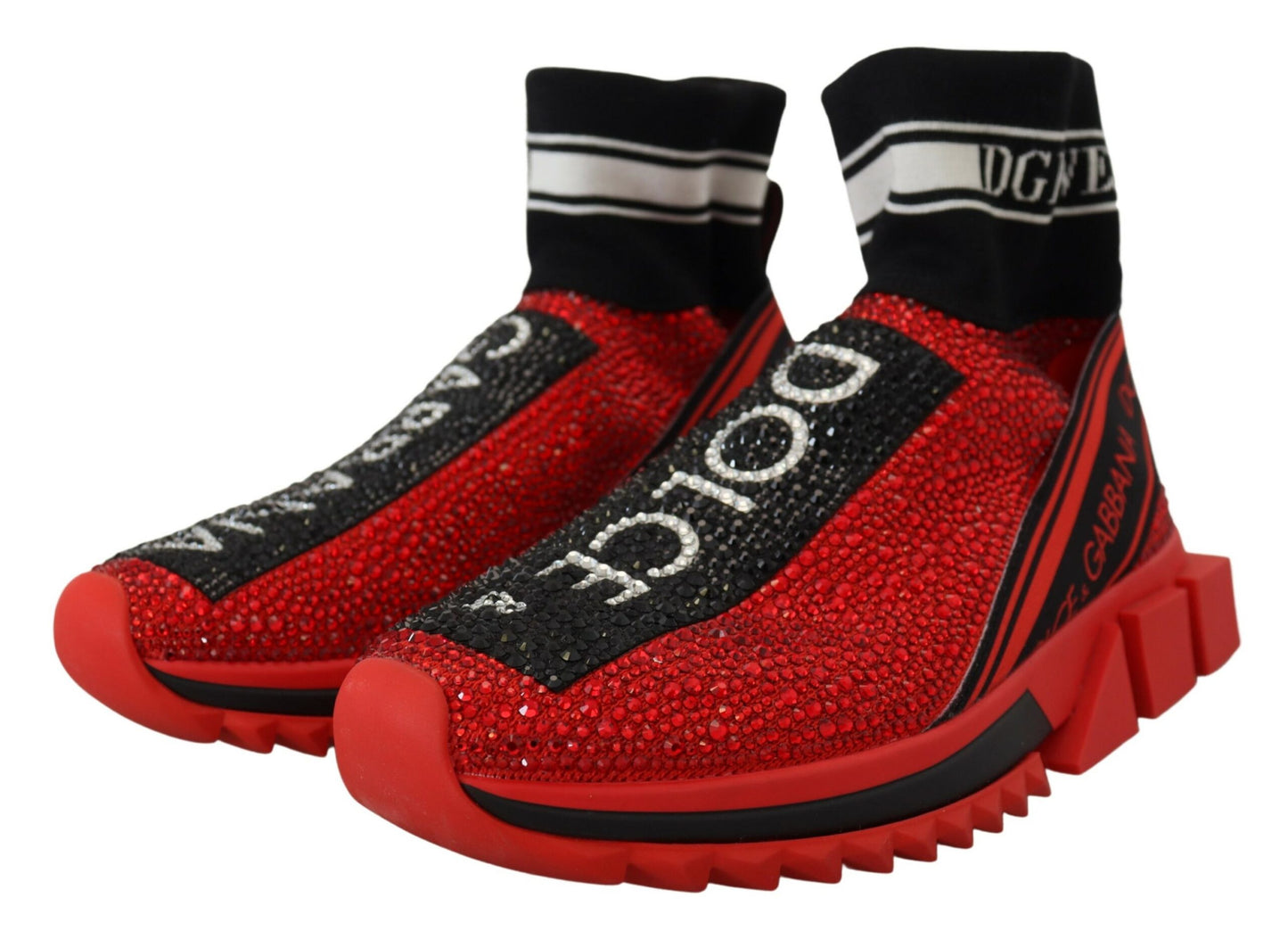 Dolce &amp; Gabbana Red Bling Sorrento Sneakers Socken Schuhe