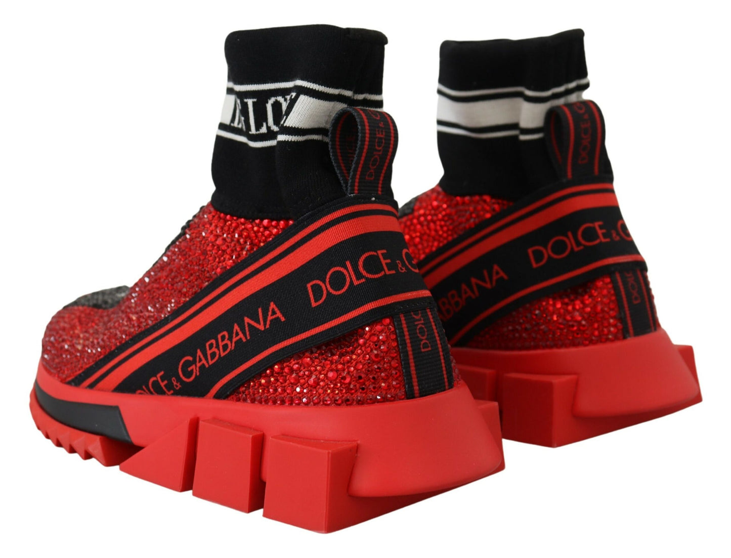 Dolce &amp; Gabbana Red Bling Sorrento Sneakers Socken Schuhe