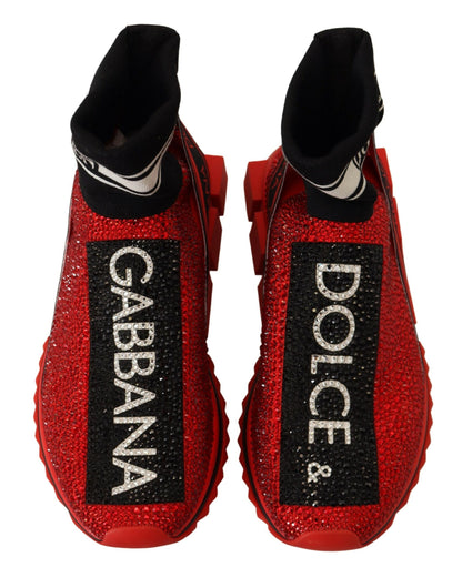 Dolce &amp; Gabbana Red Bling Sorrento Sneakers Socken Schuhe