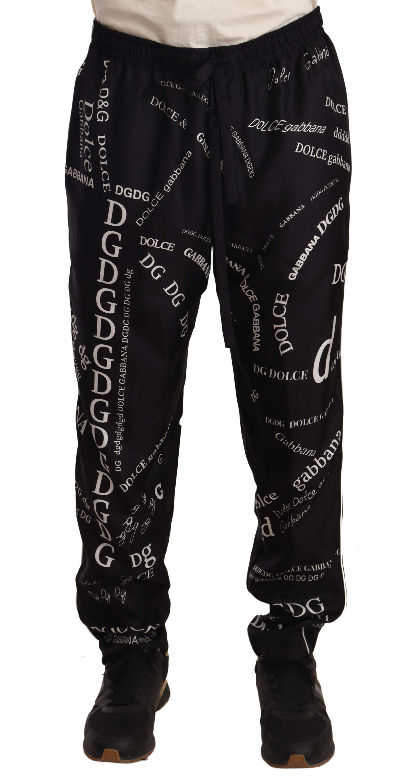 Dolce &amp; Gabbana Lounge-Jogginghose mit Logo-Print aus schwarzer Seide