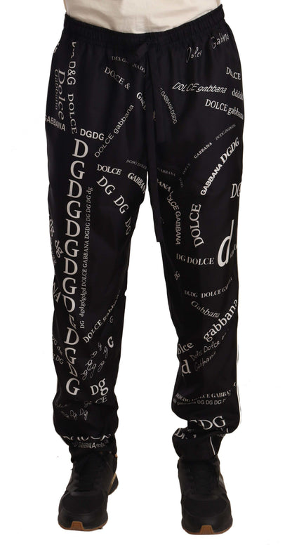 Dolce &amp; Gabbana Lounge-Jogginghose mit Logo-Print aus schwarzer Seide