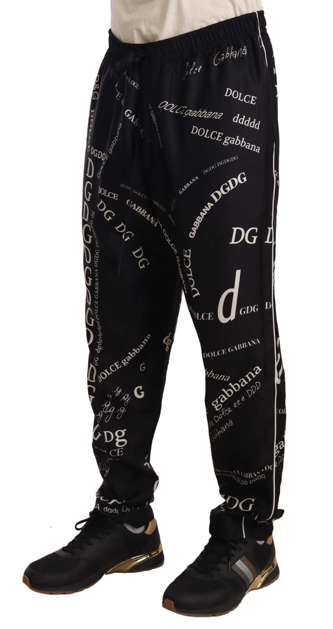 Dolce &amp; Gabbana Lounge-Jogginghose mit Logo-Print aus schwarzer Seide