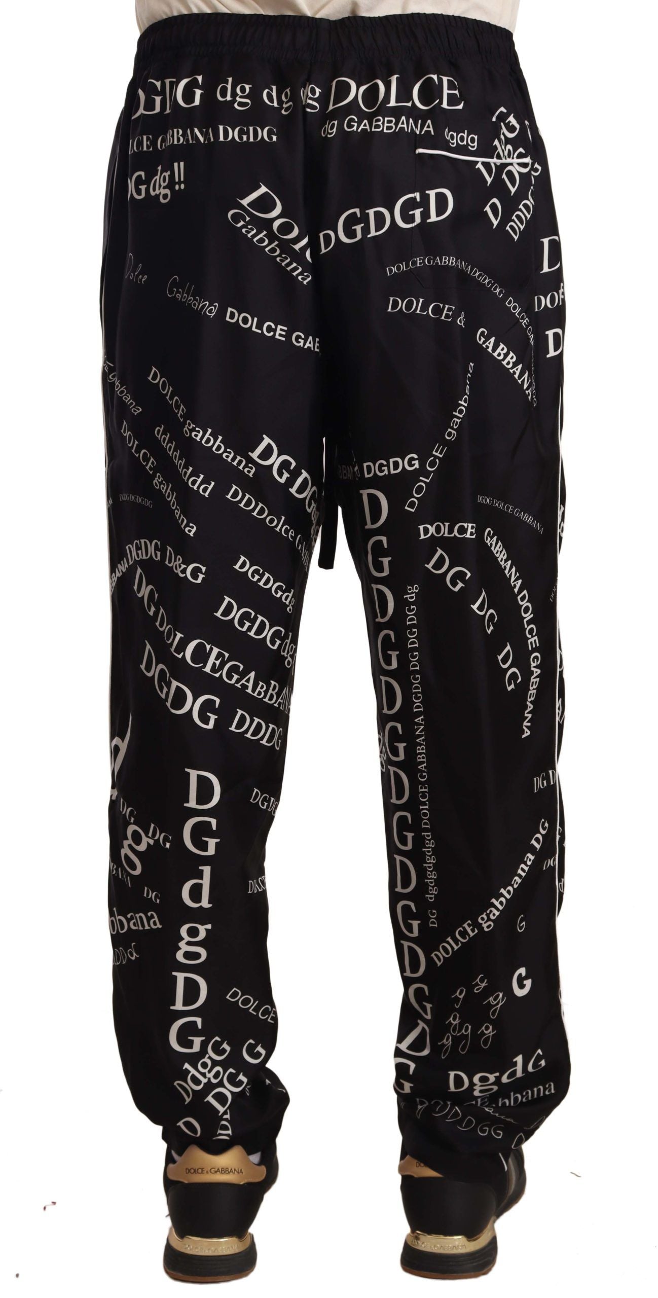 Dolce &amp; Gabbana Lounge-Jogginghose mit Logo-Print aus schwarzer Seide