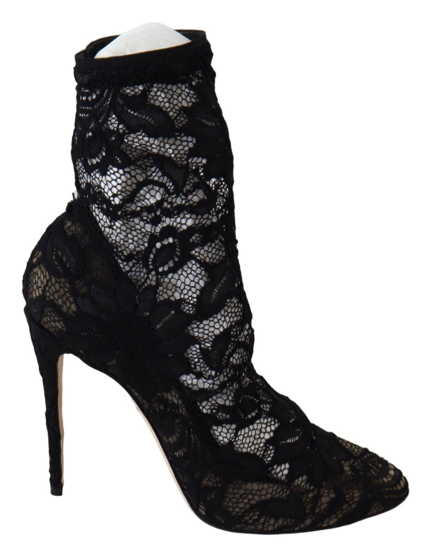 Dolce &amp; Gabbana Schwarze Spitzen-Taormina-Stiefel mit hohem Absatz