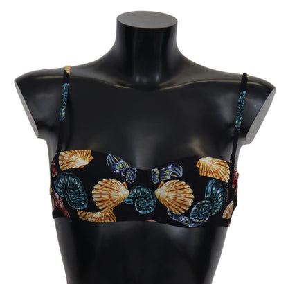 Dolce &amp; Gabbana Damen-Badebekleidungs-Bikinioberteil mit Muschel-Print in Schwarz