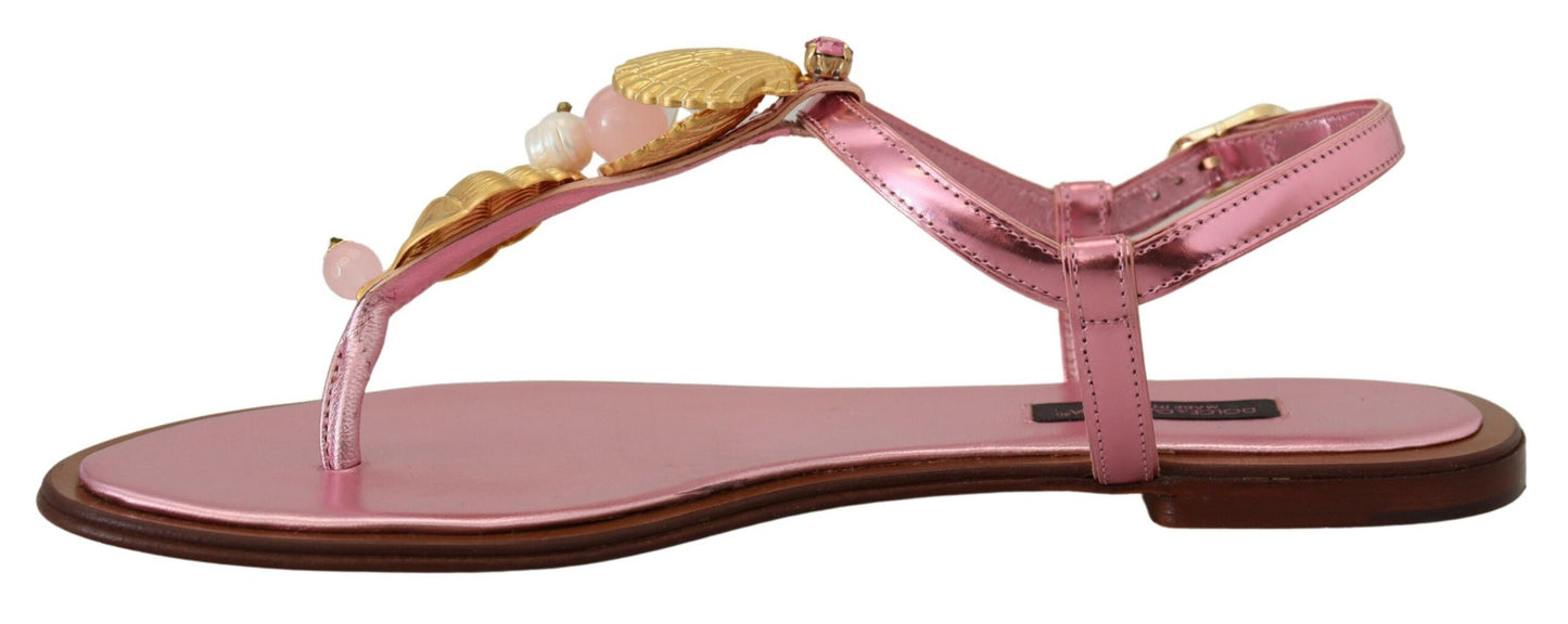 Dolce &amp; Gabbana Rosa verzierte Slides Flats Sandalen Schuhe