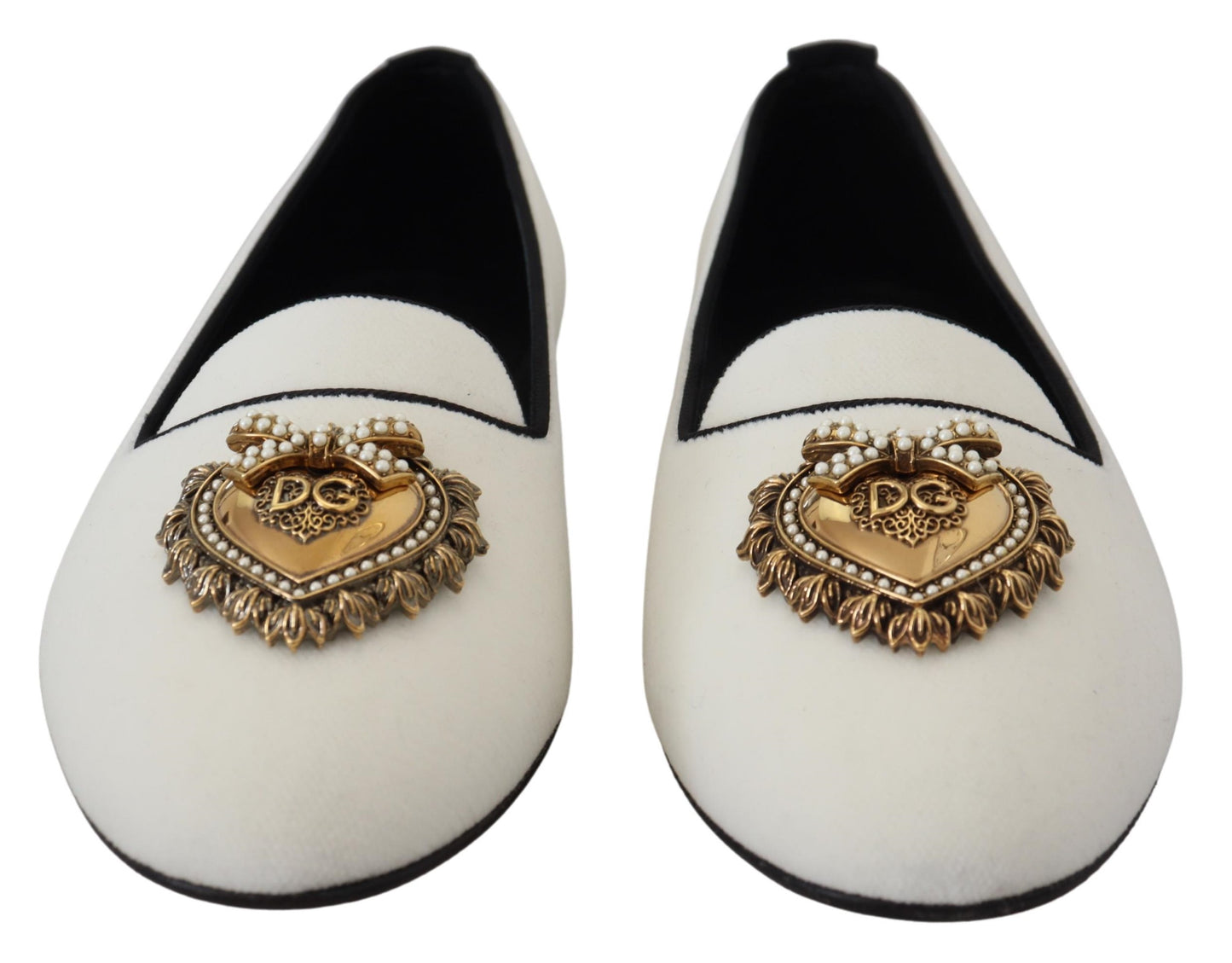 Dolce &amp; Gabbana Weiße Samt-Slip-Ons-Loafer-Flats-Schuhe