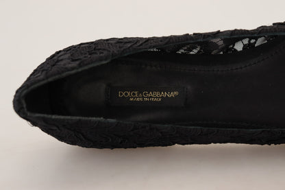 Dolce &amp; Gabbana schwarze flache Schuhe aus Taormina-Spitze mit Kristallen