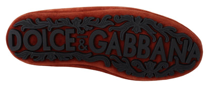 Dolce &amp; Gabbana Loafer-Schuhe aus orangefarbenem Leder mit Kristallkrone