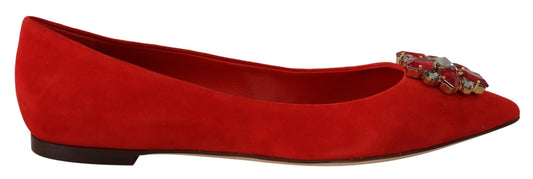 Dolce & Gabbana Crystal Embellished Red Suede Flats