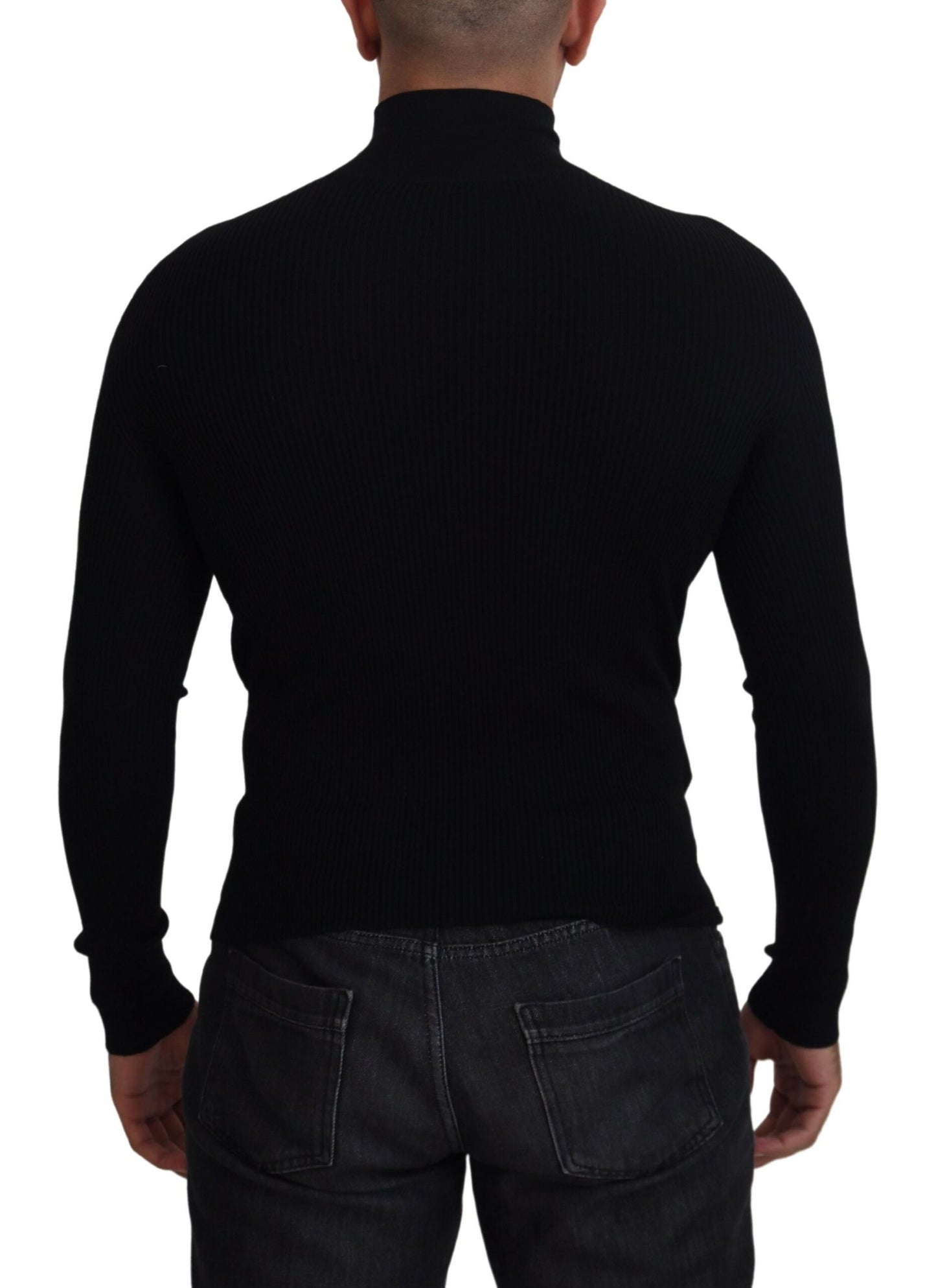 Dolce &amp; Gabbana Schwarzer Rollkragenpullover mit halbem Reißverschluss