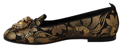 Dolce & Gabbana Elegant Leather Heart Embellished Flats