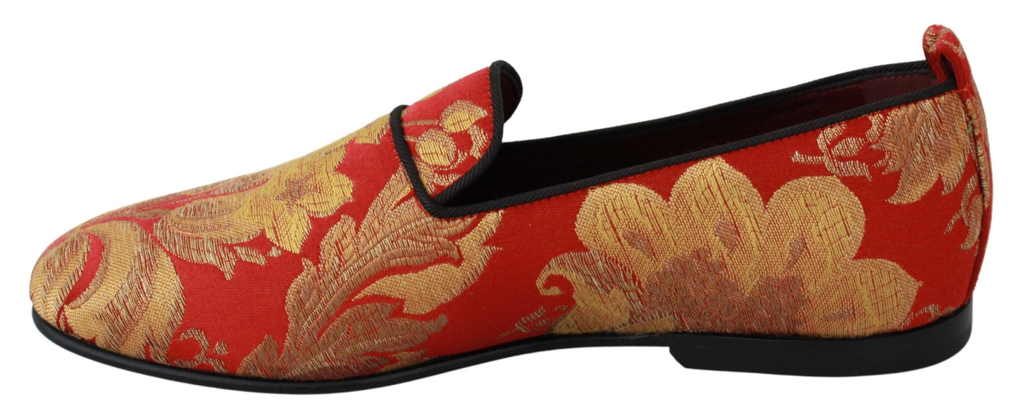 Dolce &amp; Gabbana Rotgold Brokat Hausschuhe Loafer Schuhe