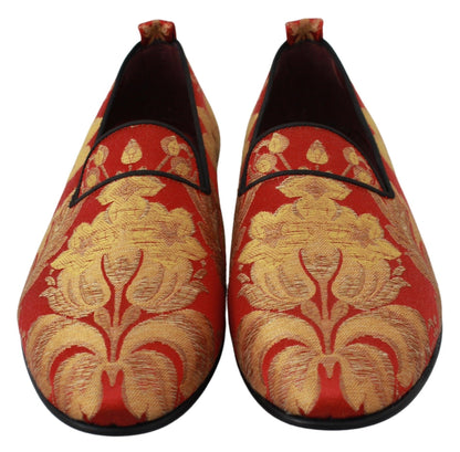 Dolce &amp; Gabbana Rotgold Brokat Hausschuhe Loafer Schuhe