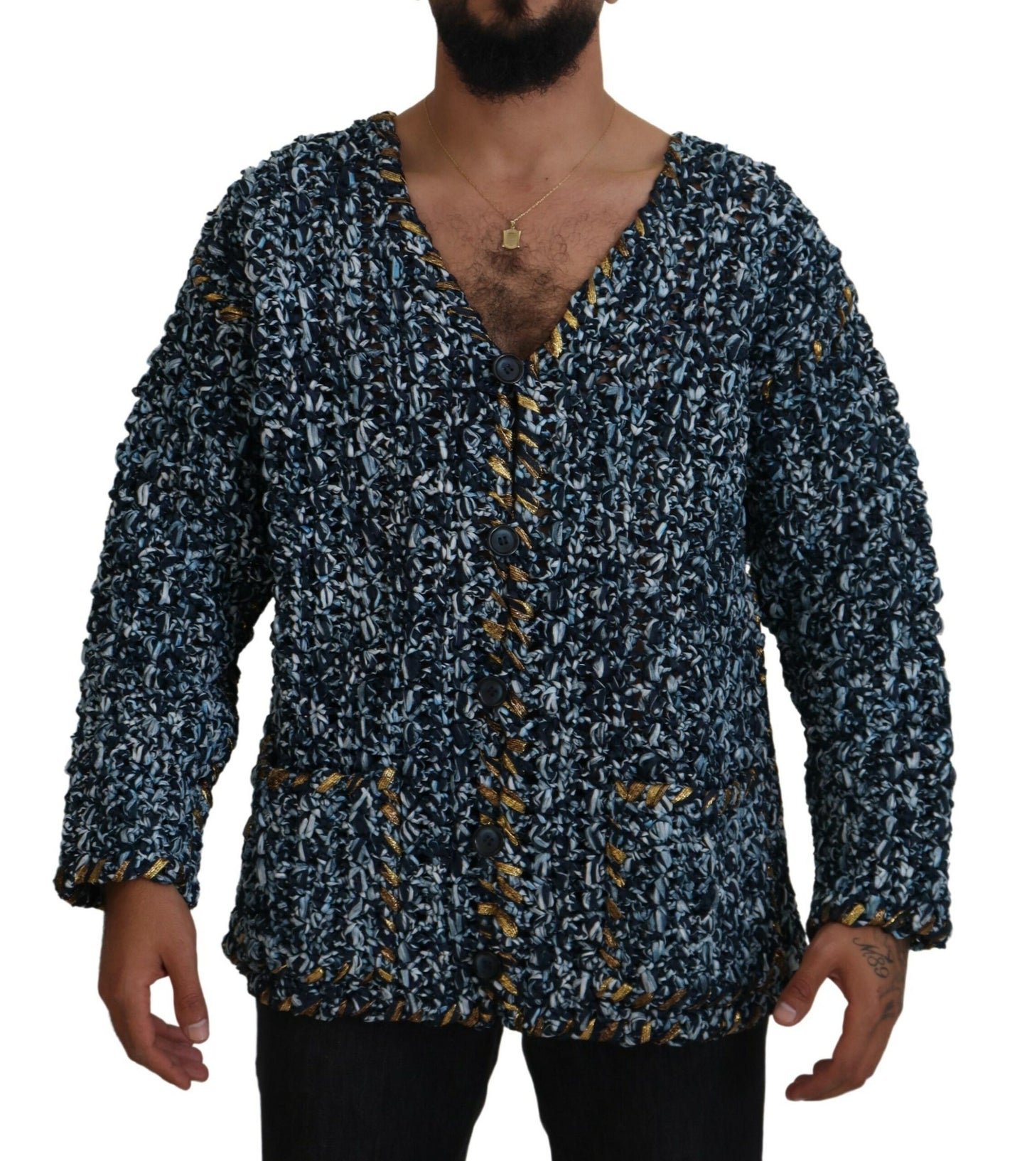 Dolce & Gabbana Elegant Blue V-Neck Cardigan Sweater