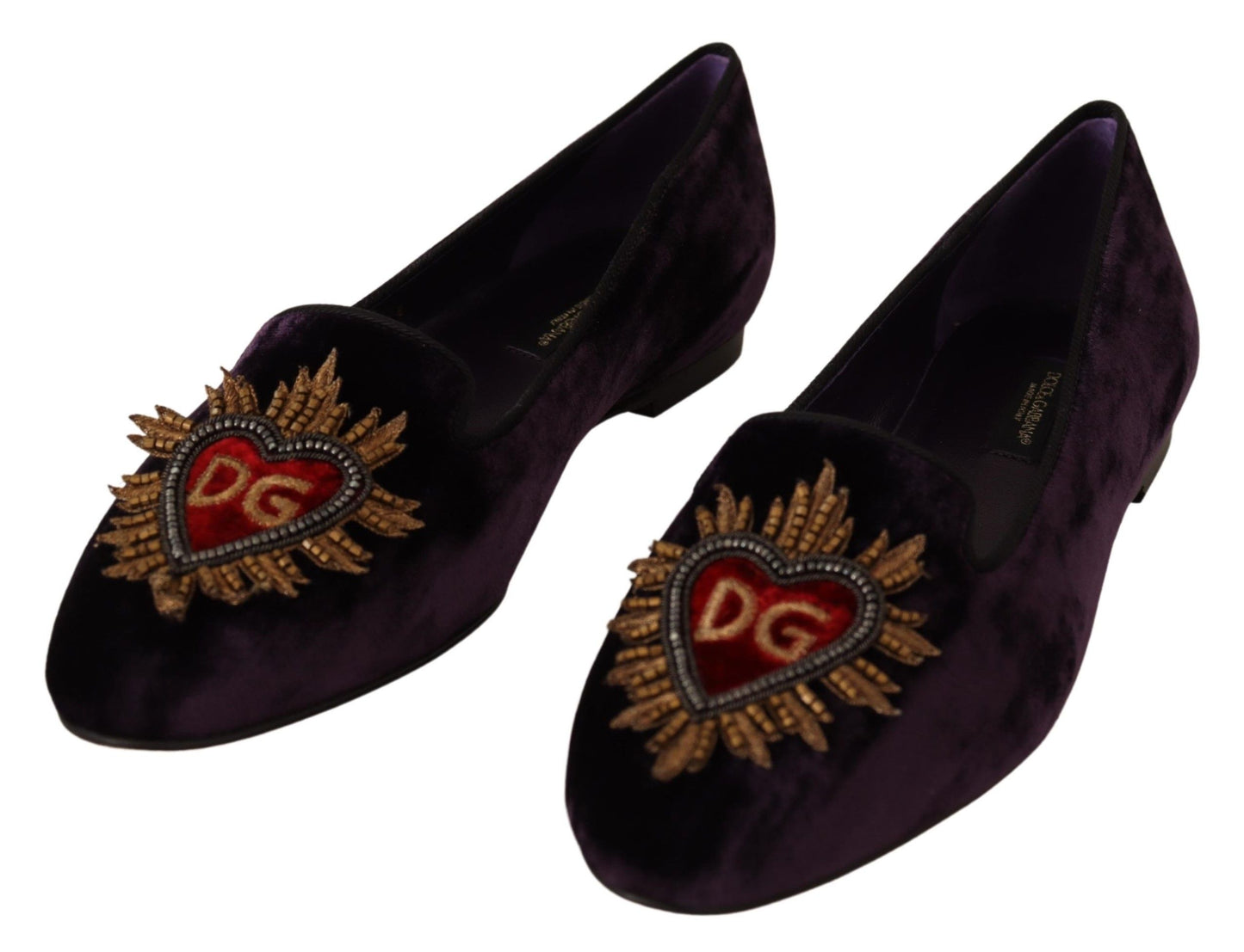 Dolce &amp; Gabbana Lila Samt DG Herz Loafers Flache Schuhe