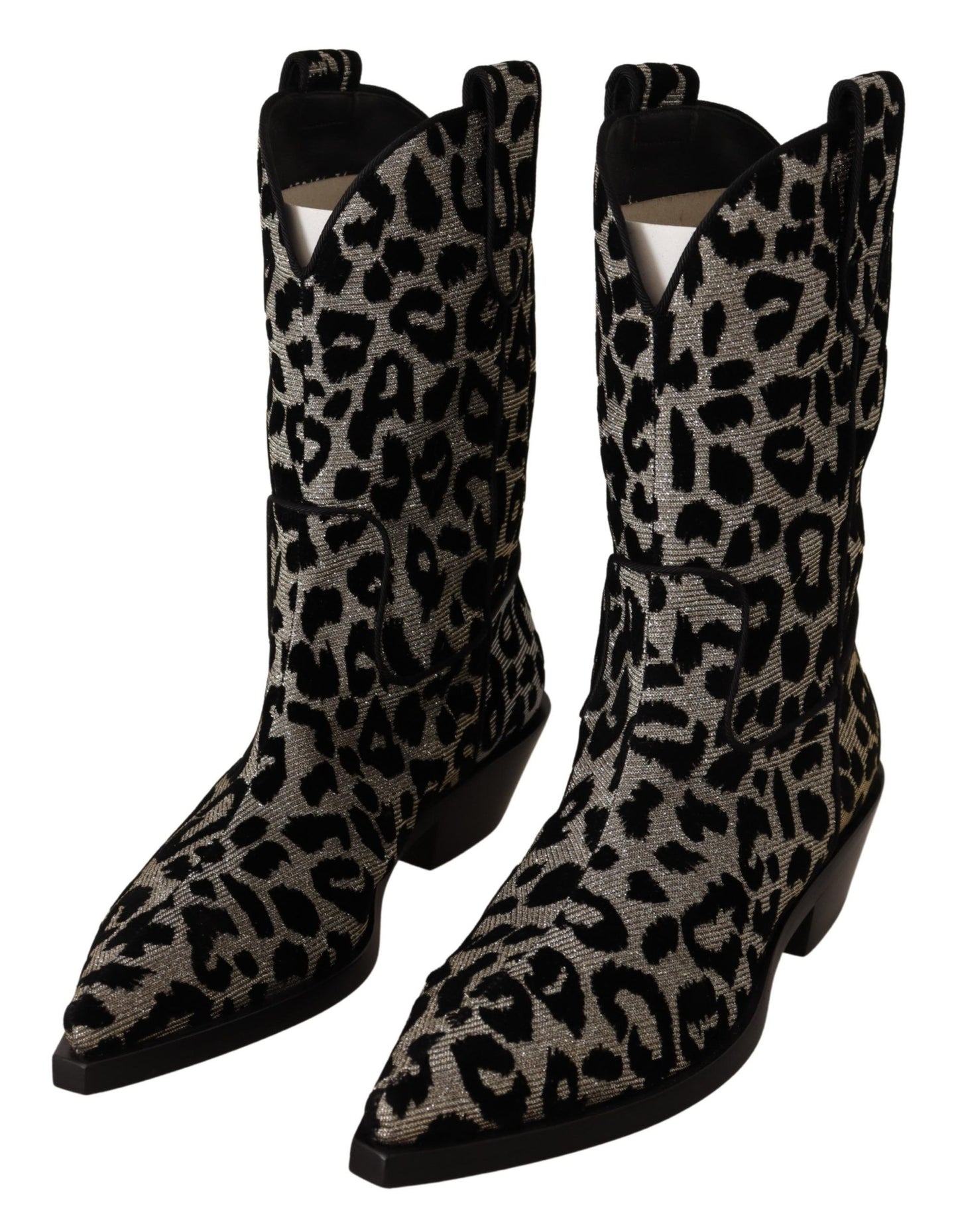 Dolce &amp; Gabbana Cowboystiefel, grau, schwarz, mit Leopardenmuster