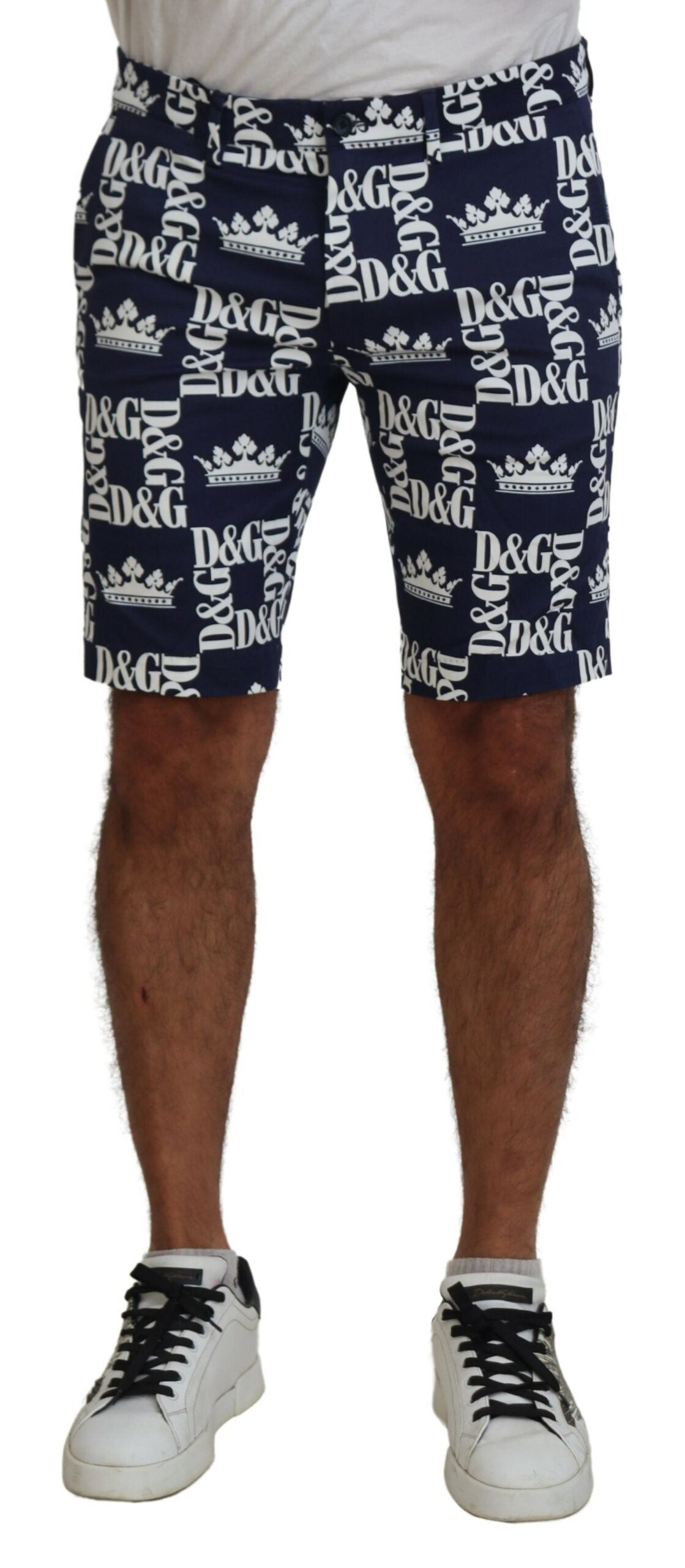 Blaue Chino-Shorts aus Baumwolle mit Logo-Print von Dolce &amp; Gabbana