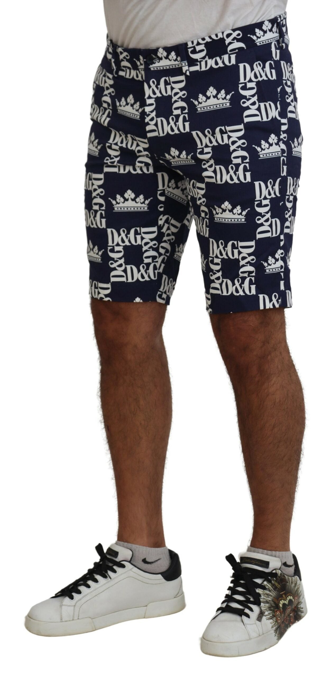 Blaue Chino-Shorts aus Baumwolle mit Logo-Print von Dolce &amp; Gabbana