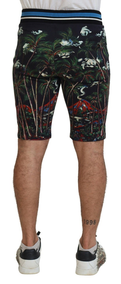 Dolce &amp; Gabbana – Lässige Shorts aus schwarzer Baumwolle mit Volcano-Print