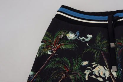 Dolce &amp; Gabbana – Lässige Shorts aus schwarzer Baumwolle mit Volcano-Print