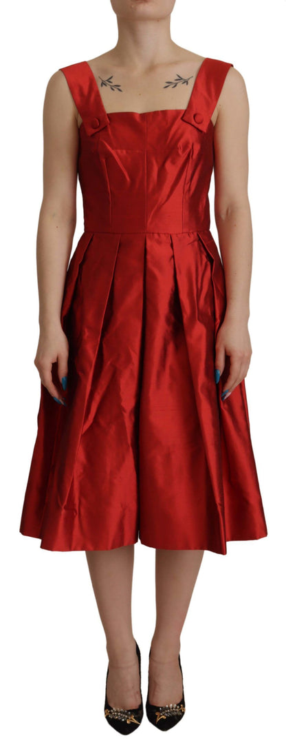 Dolce &amp; Gabbana Rotes, plissiertes Satin-Seidenkleid in A-Linie