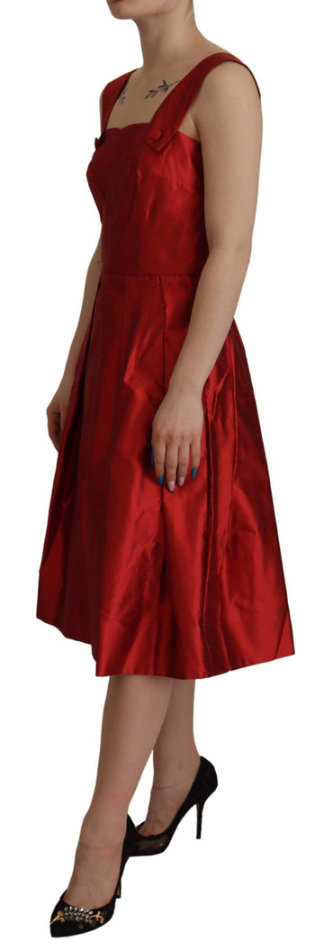 Dolce &amp; Gabbana Rotes, plissiertes Satin-Seidenkleid in A-Linie